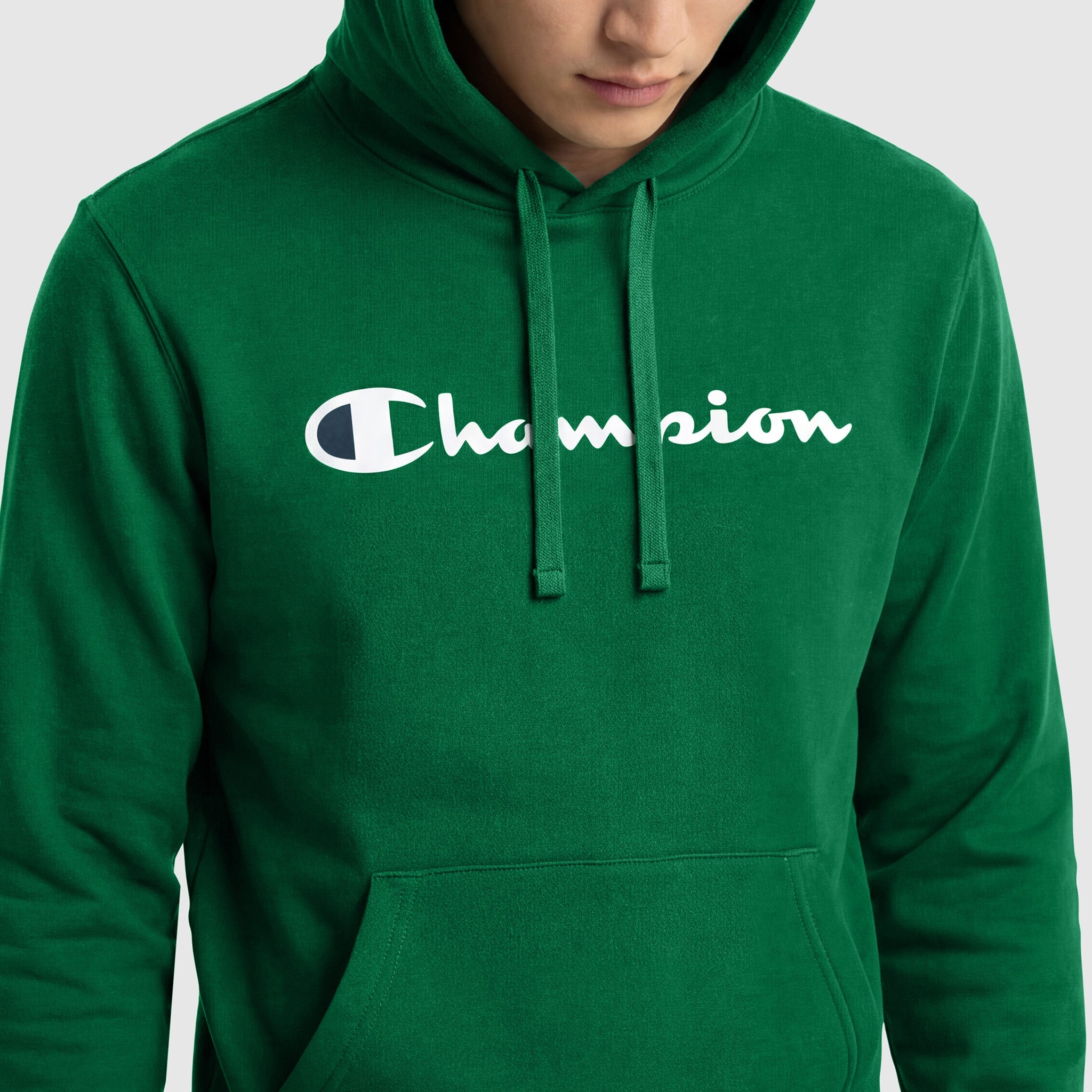 Champion Powerblend Hoodie, Full Script Logo - Verdant Green