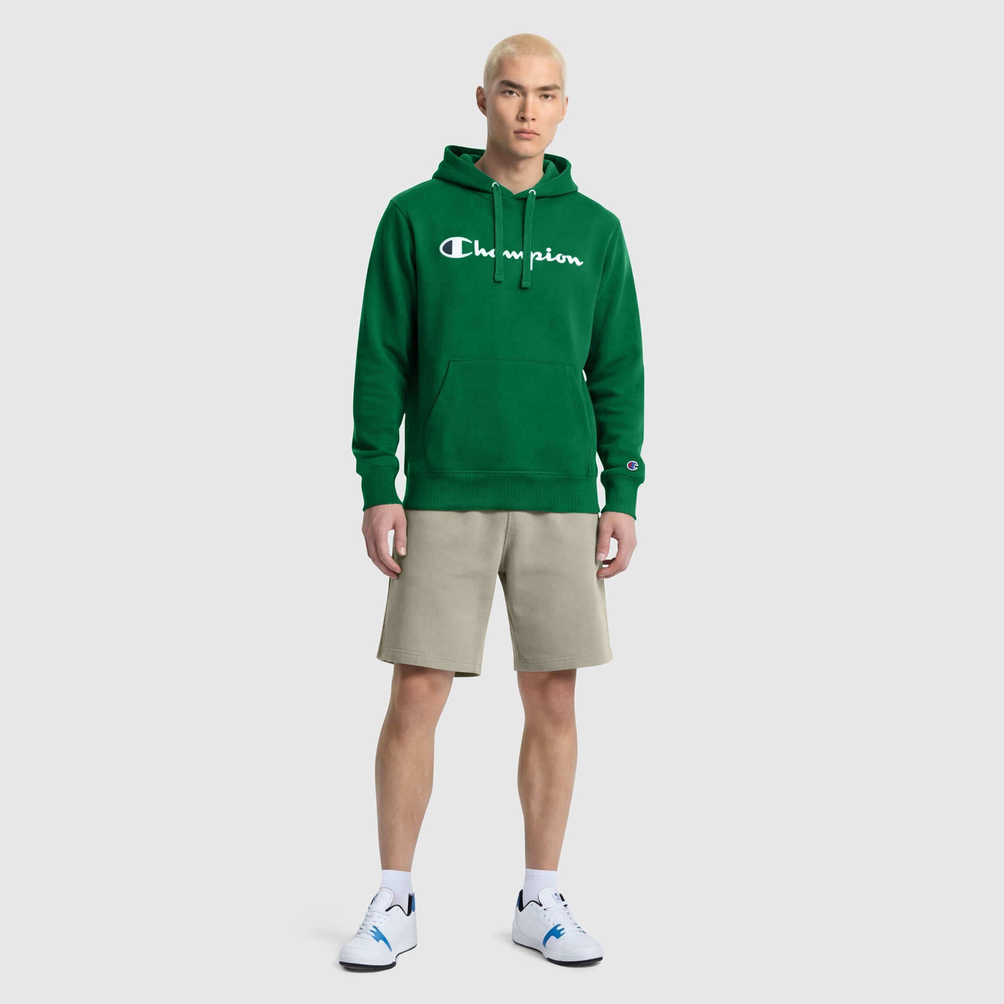 Champion Powerblend Hoodie, Full Script Logo - Verdant Green