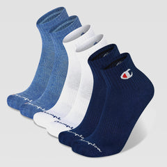 Champion 6Pk Men's Cushion Quarter - Blue Assorted