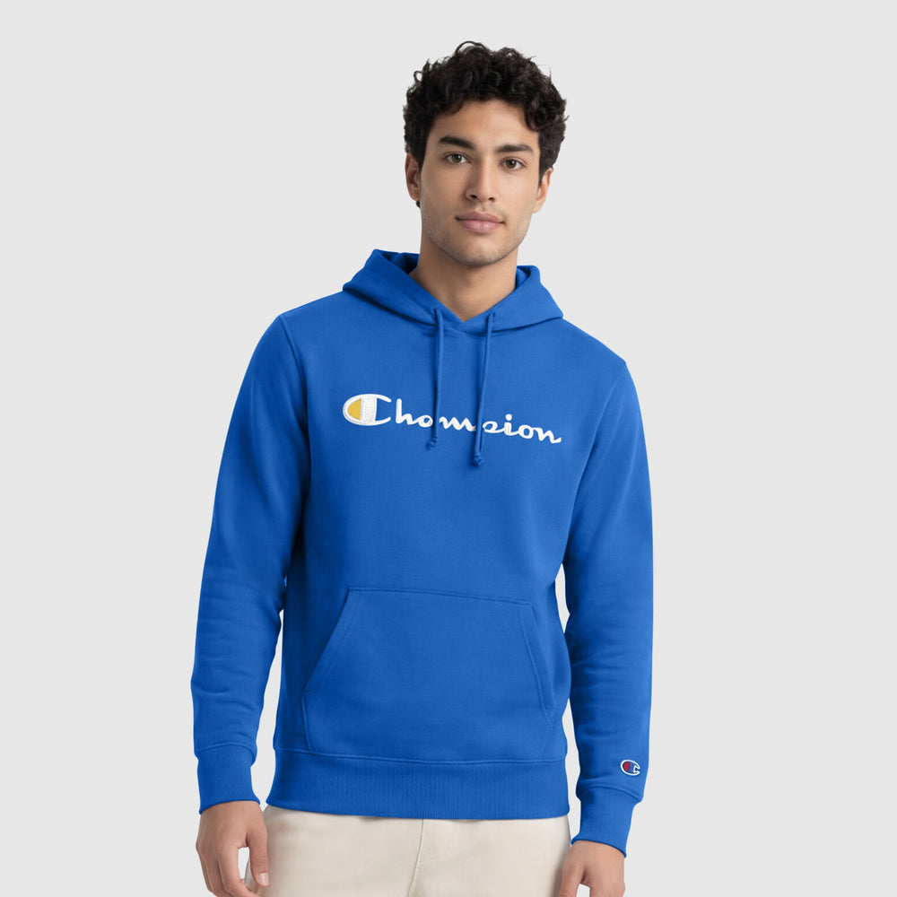 Champion Powerblend Hoodie, Full Script Logo - Nebulas Blue