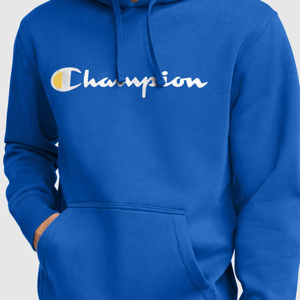 Champion Powerblend Hoodie, Full Script Logo - Nebulas Blue
