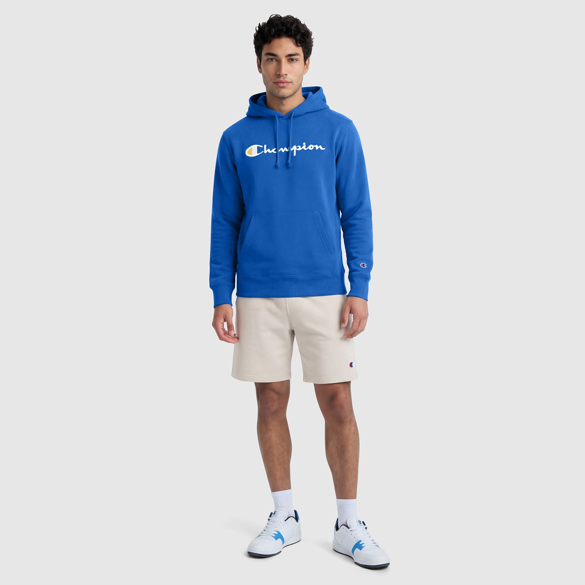 Champion Powerblend Hoodie, Full Script Logo - Nebulas Blue