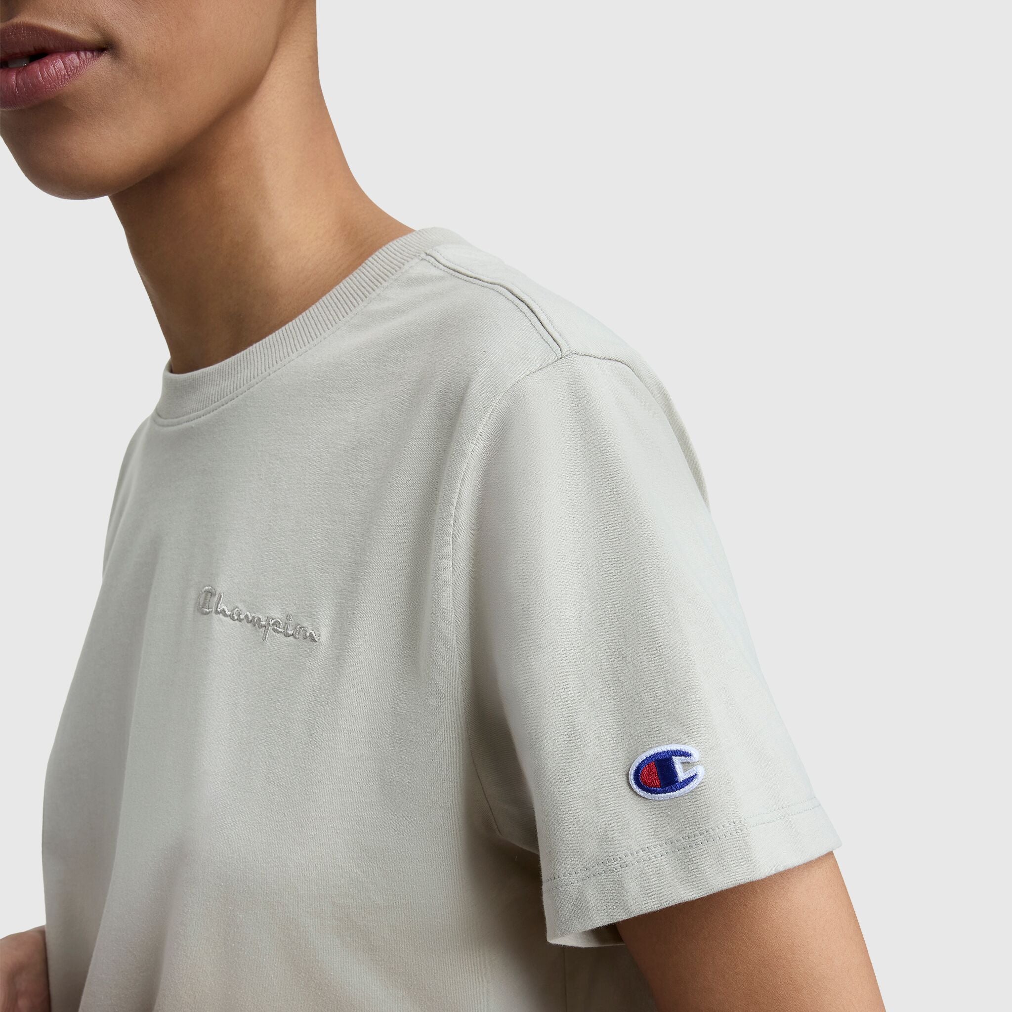Champion Classic T-Shirt, Tonal Left Chest Script - Abbey Stone