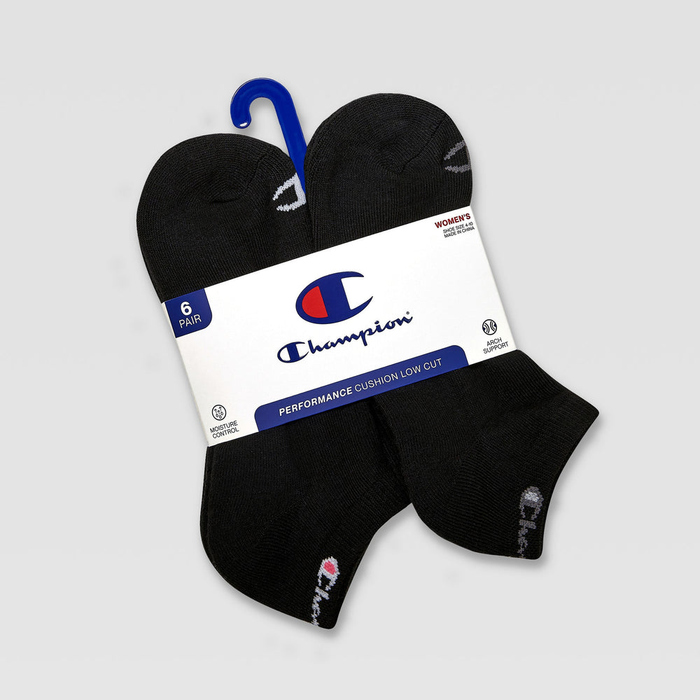Champion 6Pk Women's Cushion Low Cut - Black Toe Logo