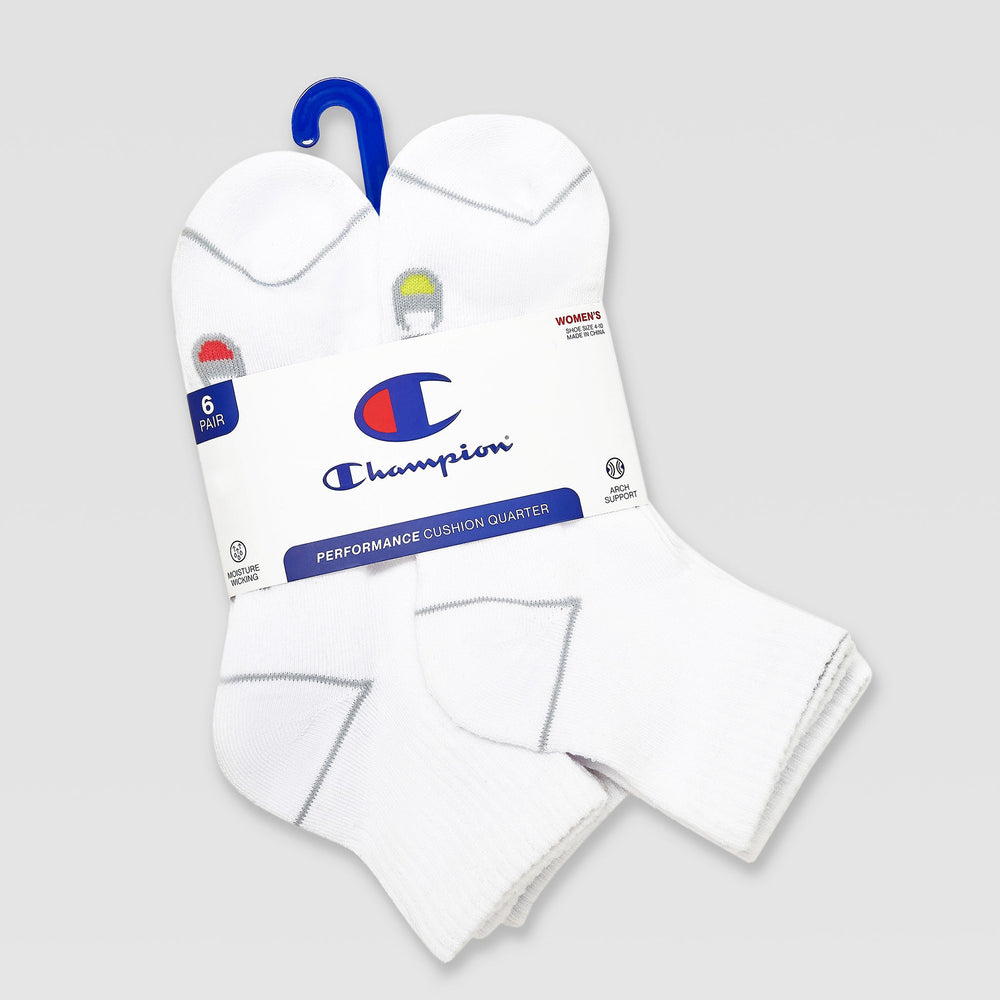 Champion 6Pk Women's Cushion Quarter - Bright White