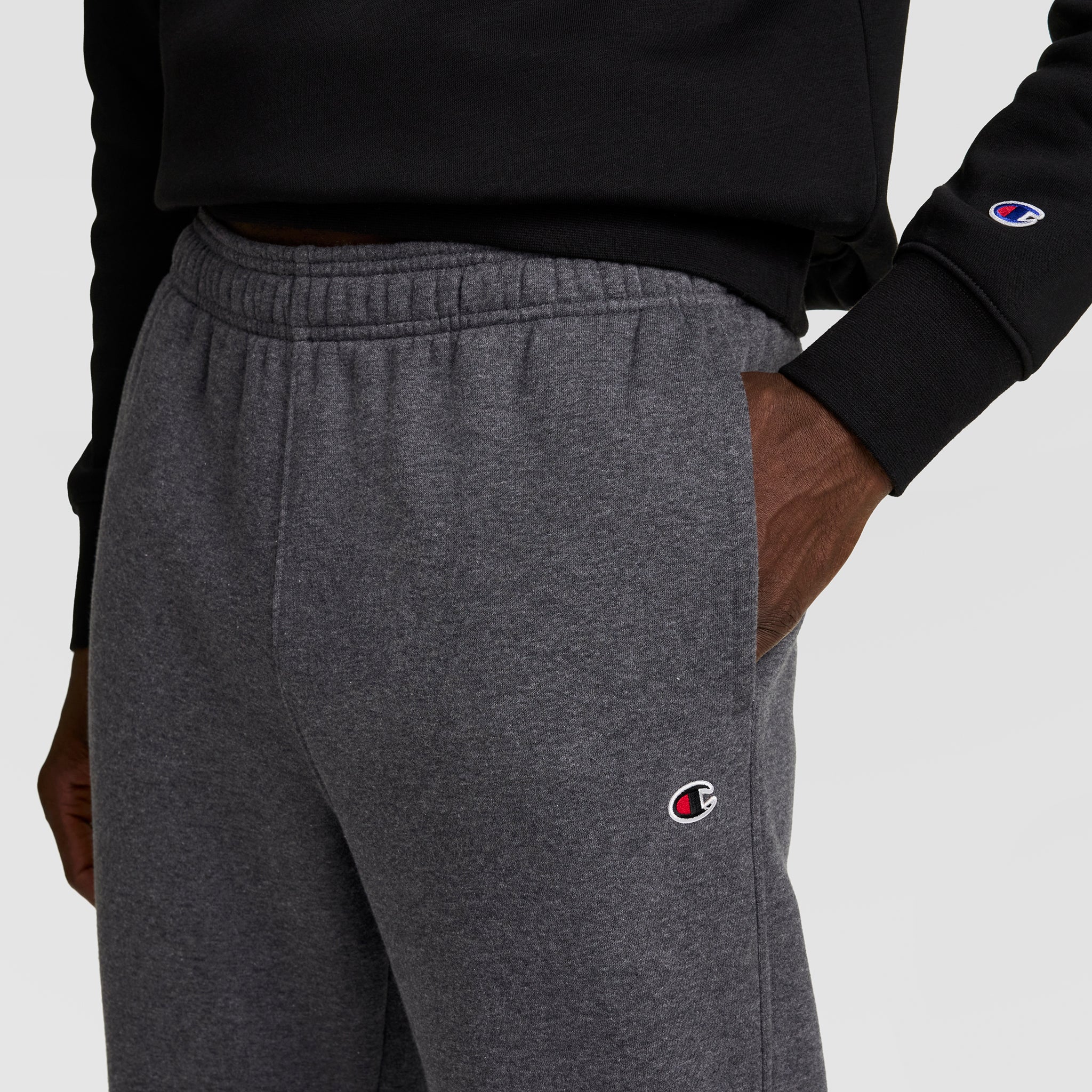 Champion Powerblend Sweatpants, Open Hem - Granite Heather