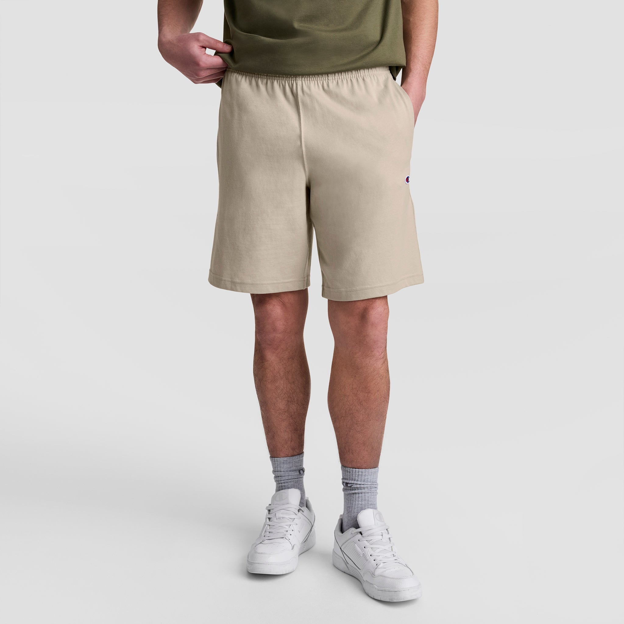Champion 9" Lightweight Lounge Shorts, C Patch Logo - Abbey Stone