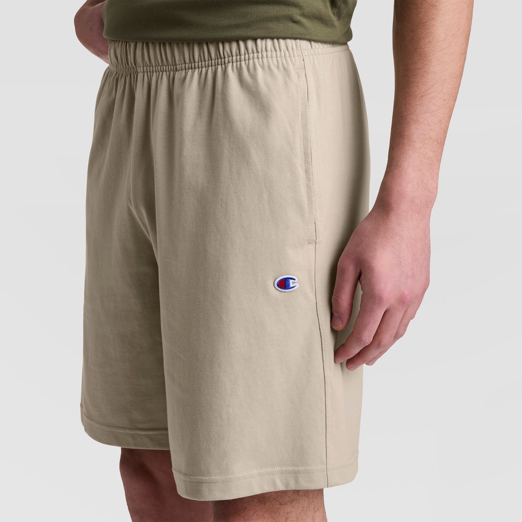 Champion 9" Lightweight Lounge Shorts, C Patch Logo - Abbey Stone