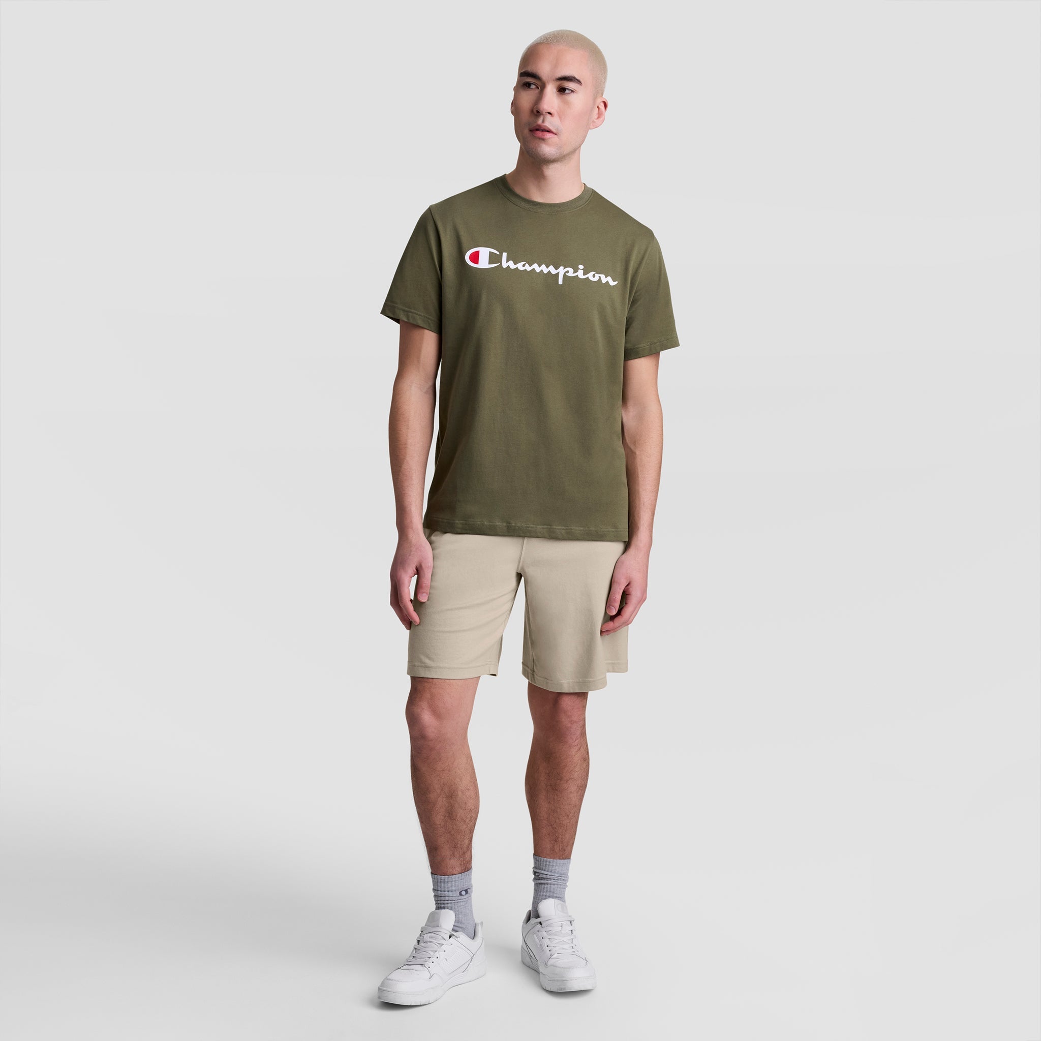 Champion 9" Lightweight Lounge Shorts, C Patch Logo - Abbey Stone