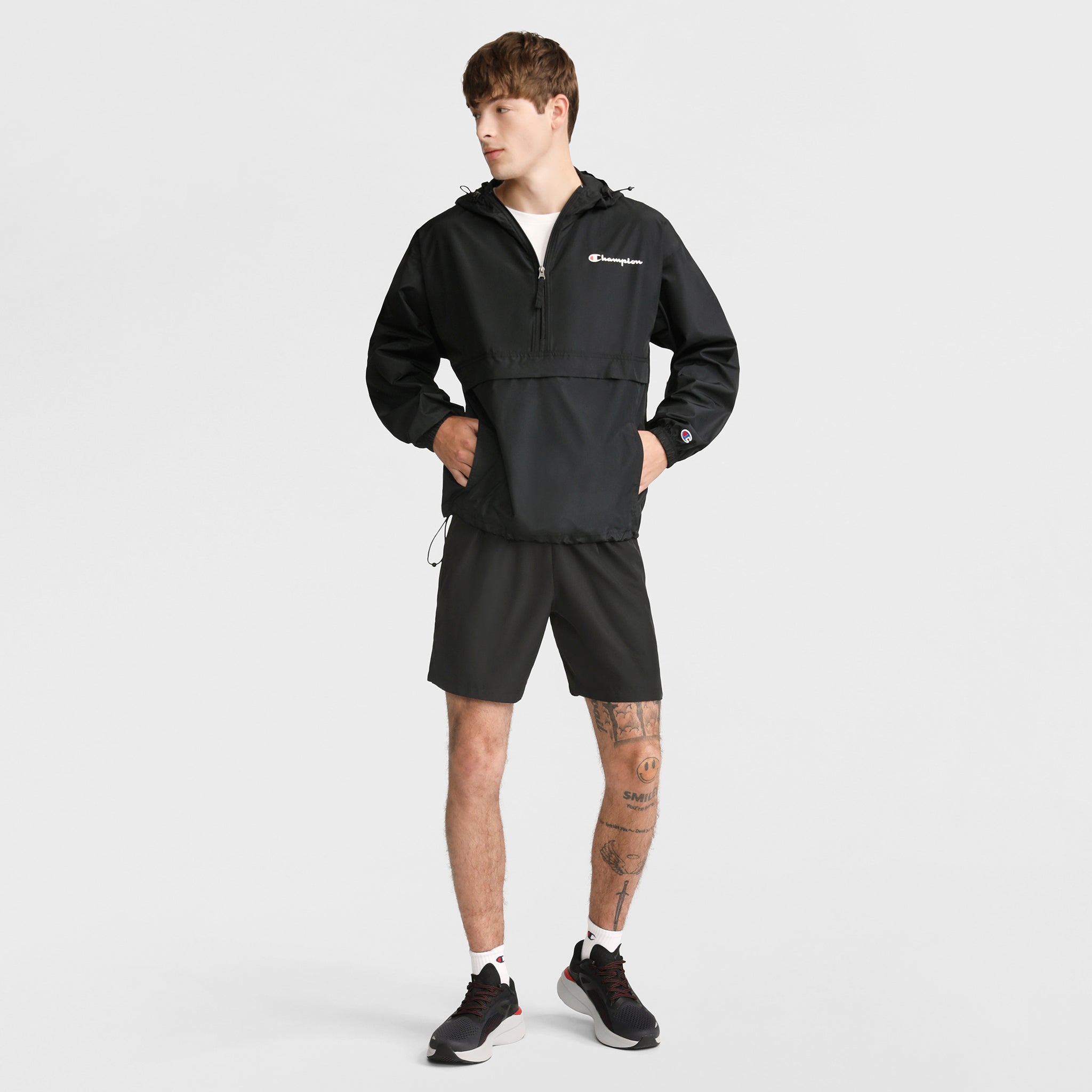Champion Stadium Packable Jacket, Script Logo - Black