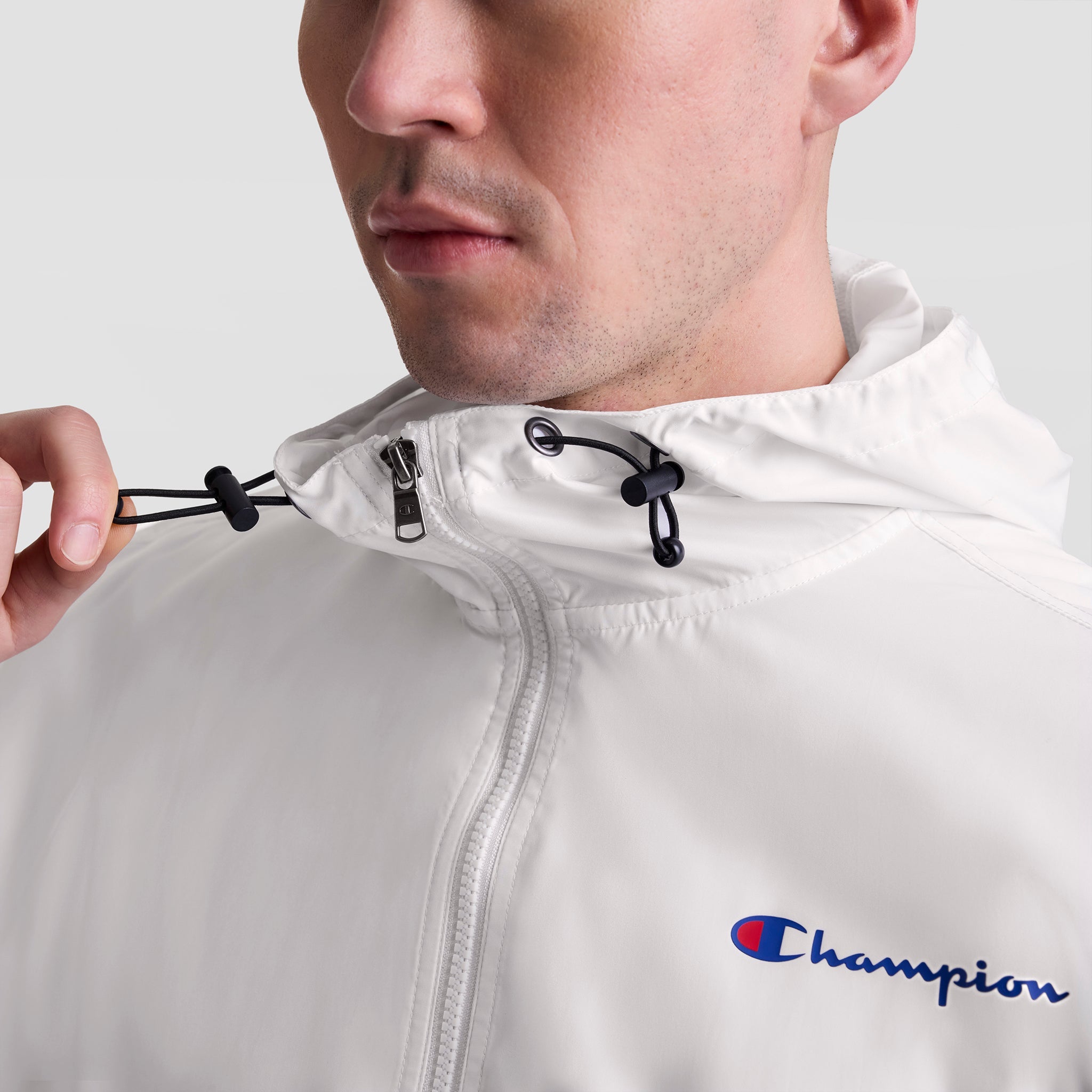 Champion Stadium Packable Jacket, Script Logo - Bright White