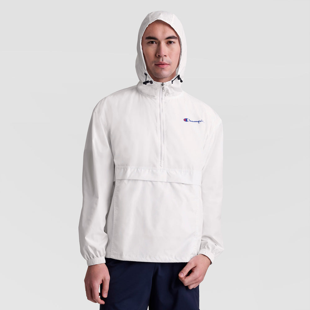Champion Stadium Packable Jacket, Script Logo - Bright White