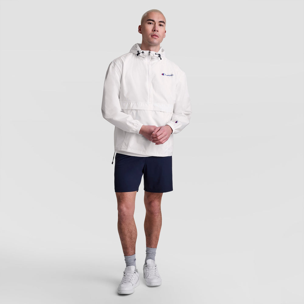 Champion Stadium Packable Jacket, Script Logo - Bright White