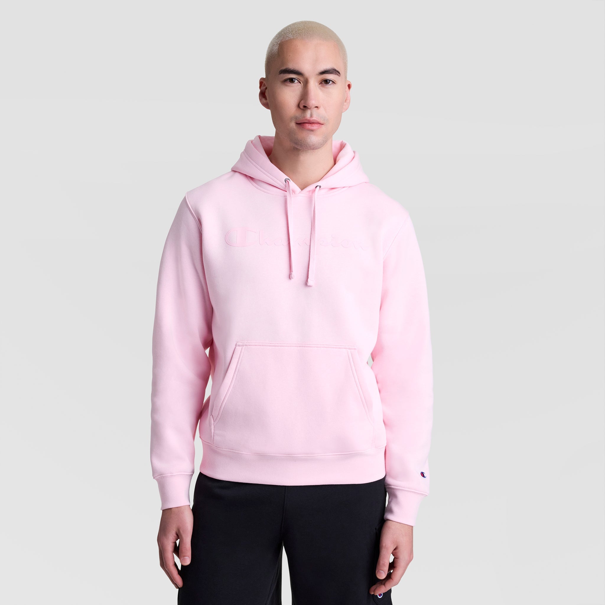 Champion Powerblend Hoodie, Tonal Script Logo - Rose Shadow