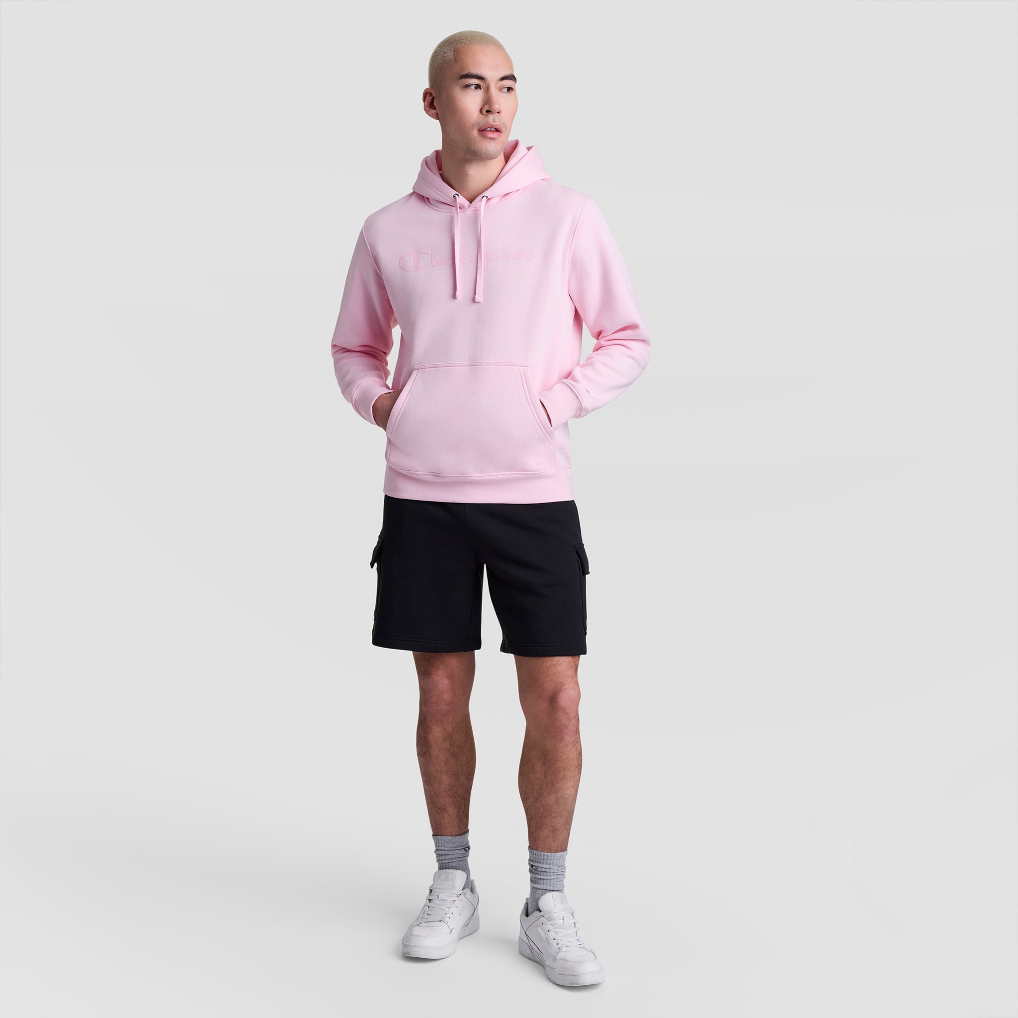 Champion Powerblend Hoodie, Tonal Script Logo - Rose Shadow