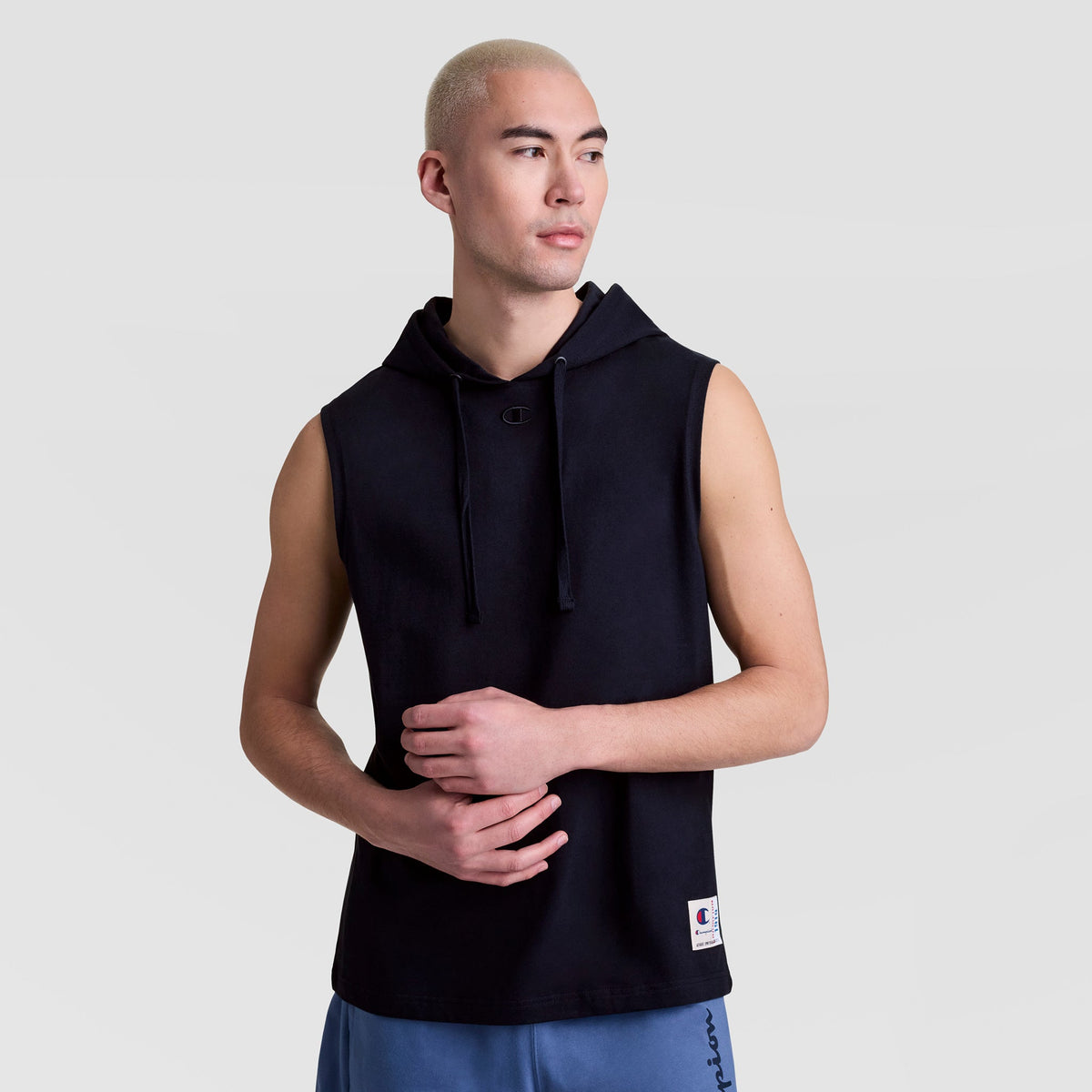 Champion Sleeveless Hoodie, Embroidered C Logo - Deep Navy