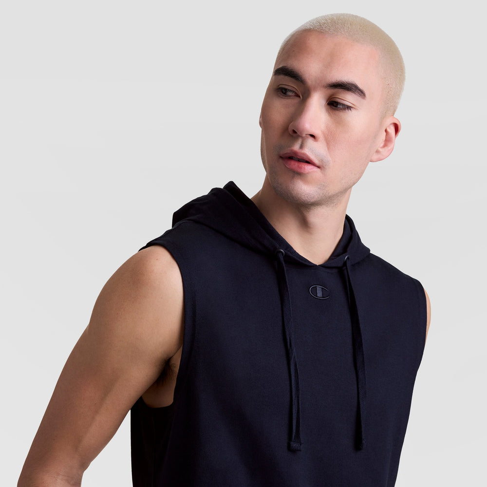 Champion Sleeveless Hoodie, Embroidered C Logo - Deep Navy
