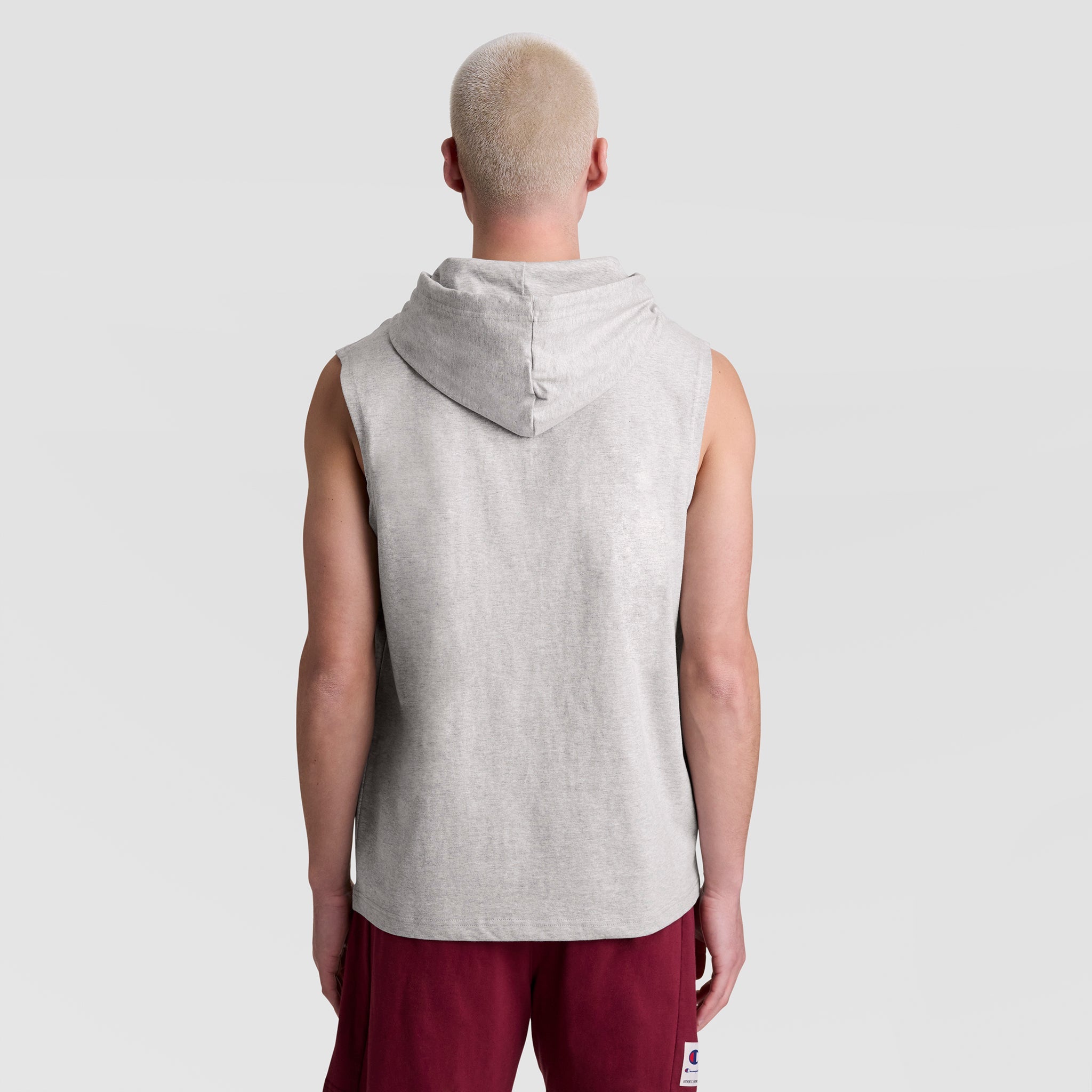 Champion Sleeveless Hoodie, Embroidered C Logo - Oxford Grey Heather