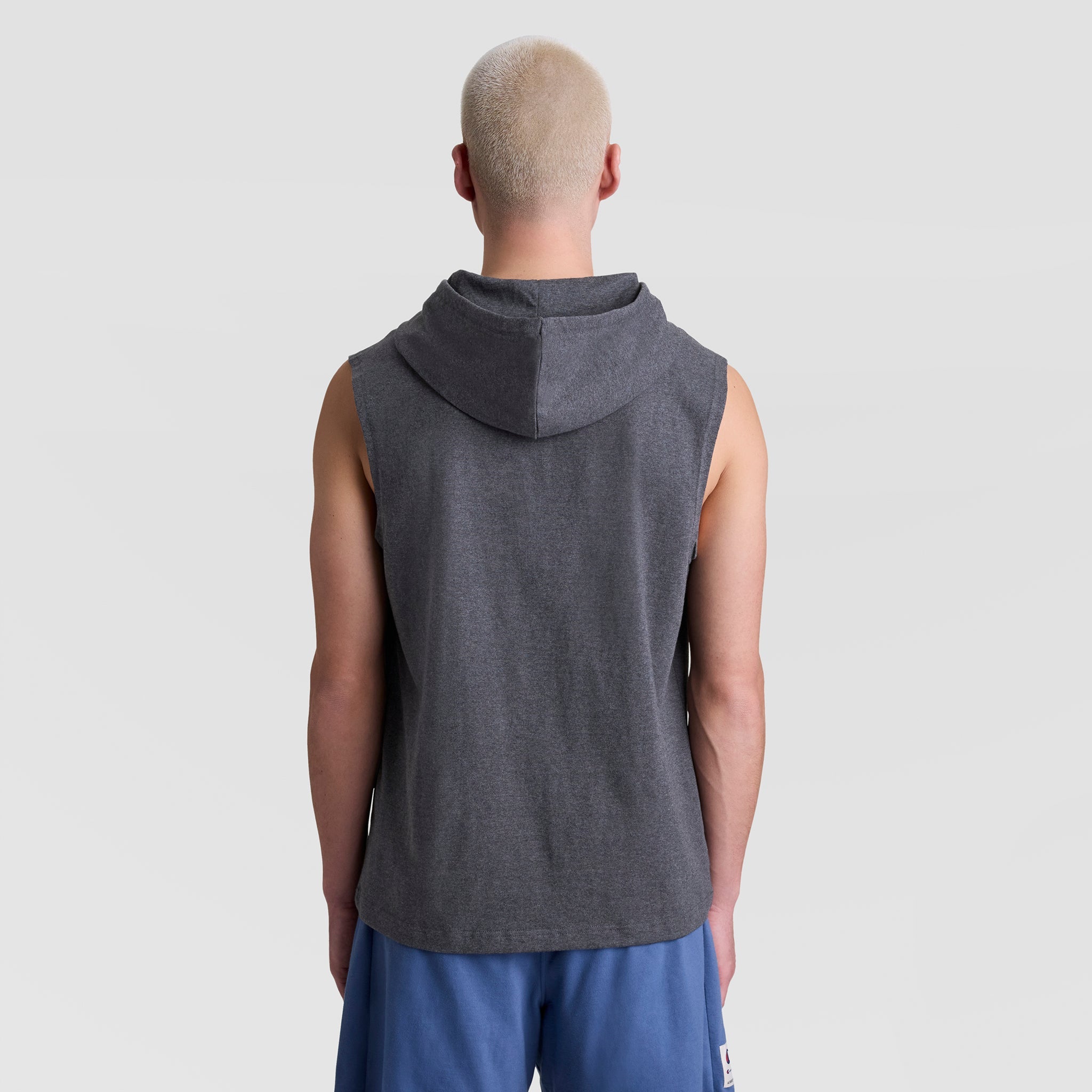 Champion Sleeveless Hoodie, Embroidered C Logo - Granite Heather