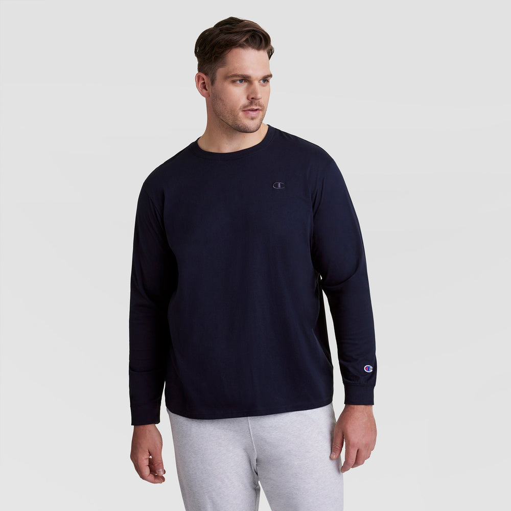Champion Classic Long Sleeve T-Shirt, Embroidered C Logo - Big & Tall - Deep Navy