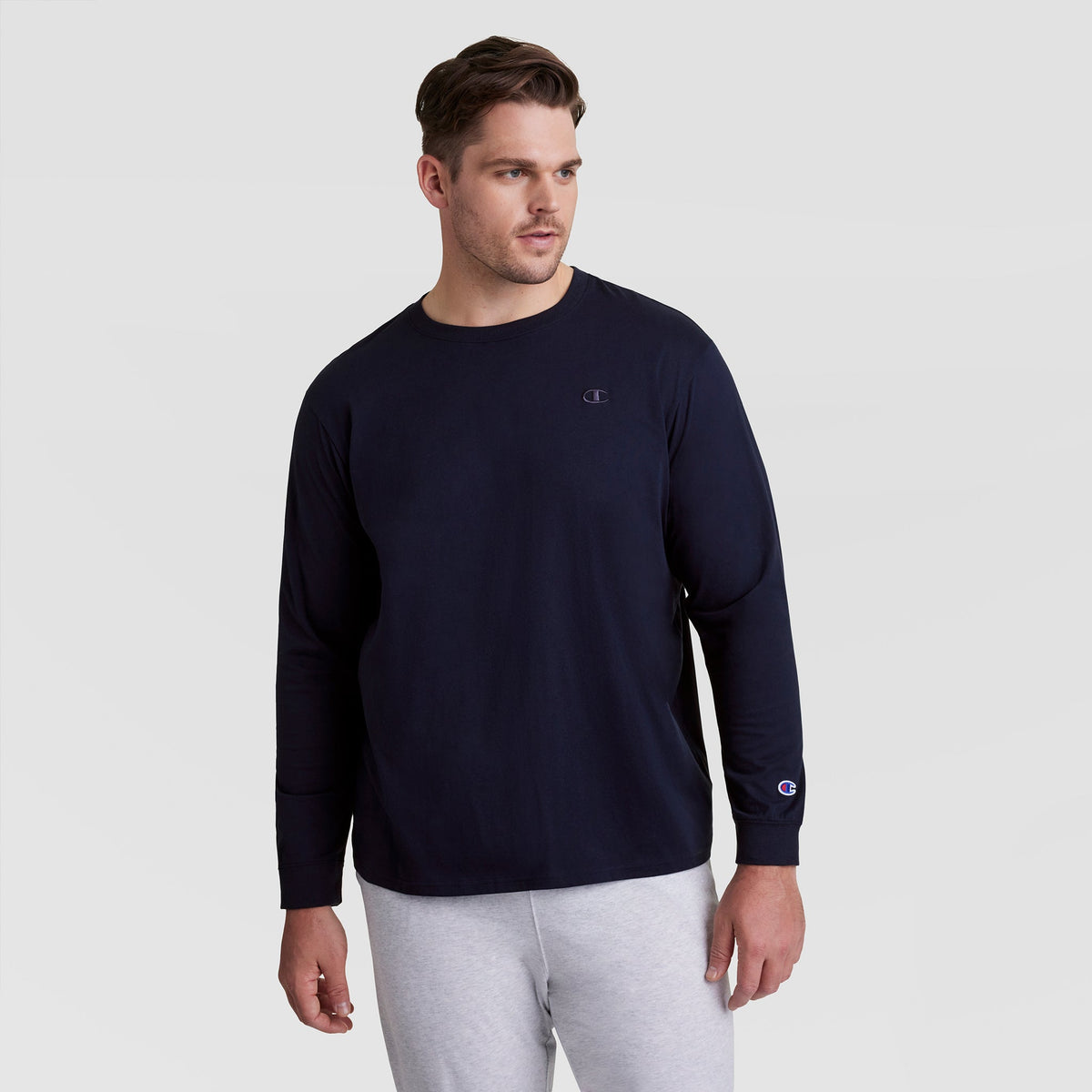 Champion Classic Long Sleeve T-Shirt, Embroidered C Logo - Big & Tall - Deep Navy