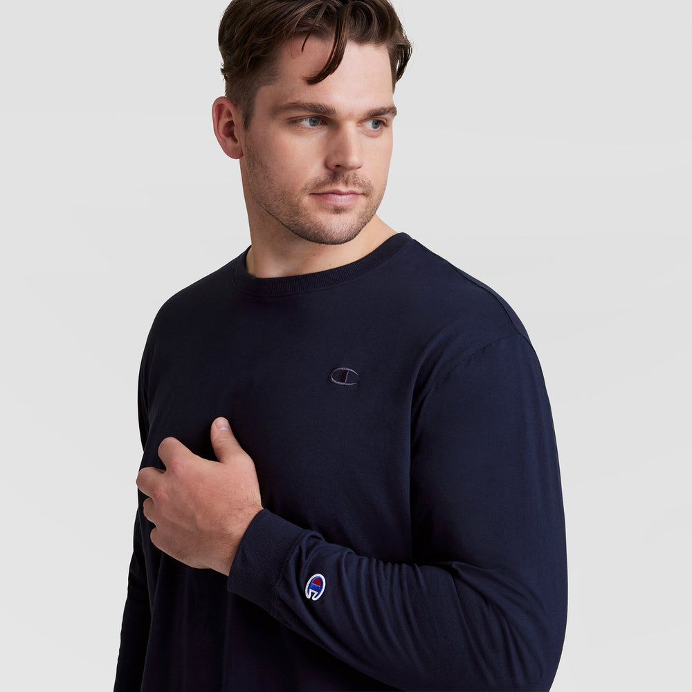 Champion Classic Long Sleeve T-Shirt, Embroidered C Logo - Big & Tall - Deep Navy