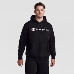 Champion Powerblend Hoodie, Full Script Logo - Big & Tall - Black