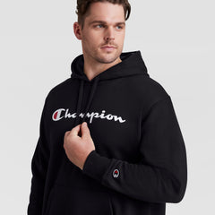 Champion Powerblend Hoodie, Full Script Logo - Big & Tall - Black