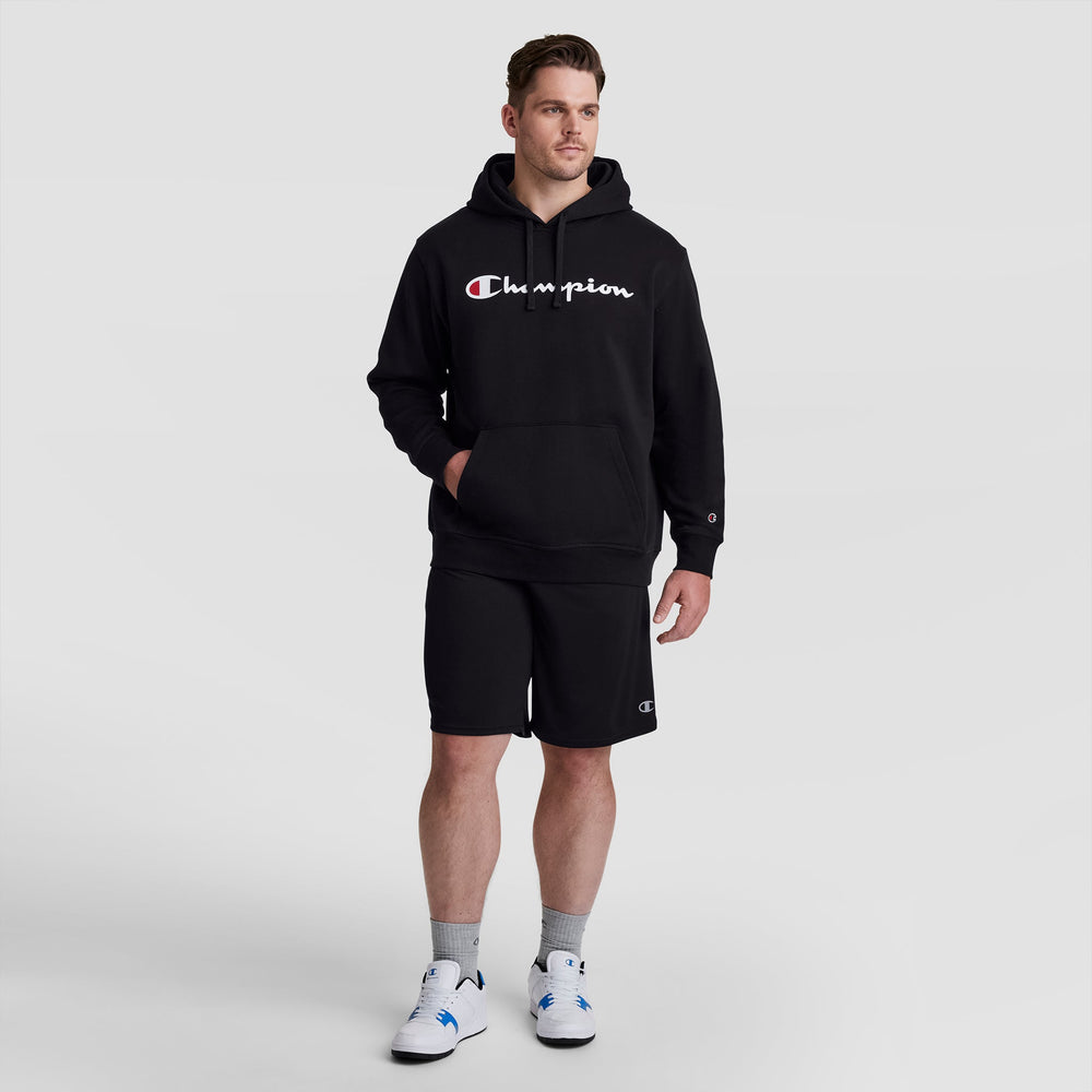 Champion Powerblend Hoodie, Full Script Logo - Big & Tall - Black