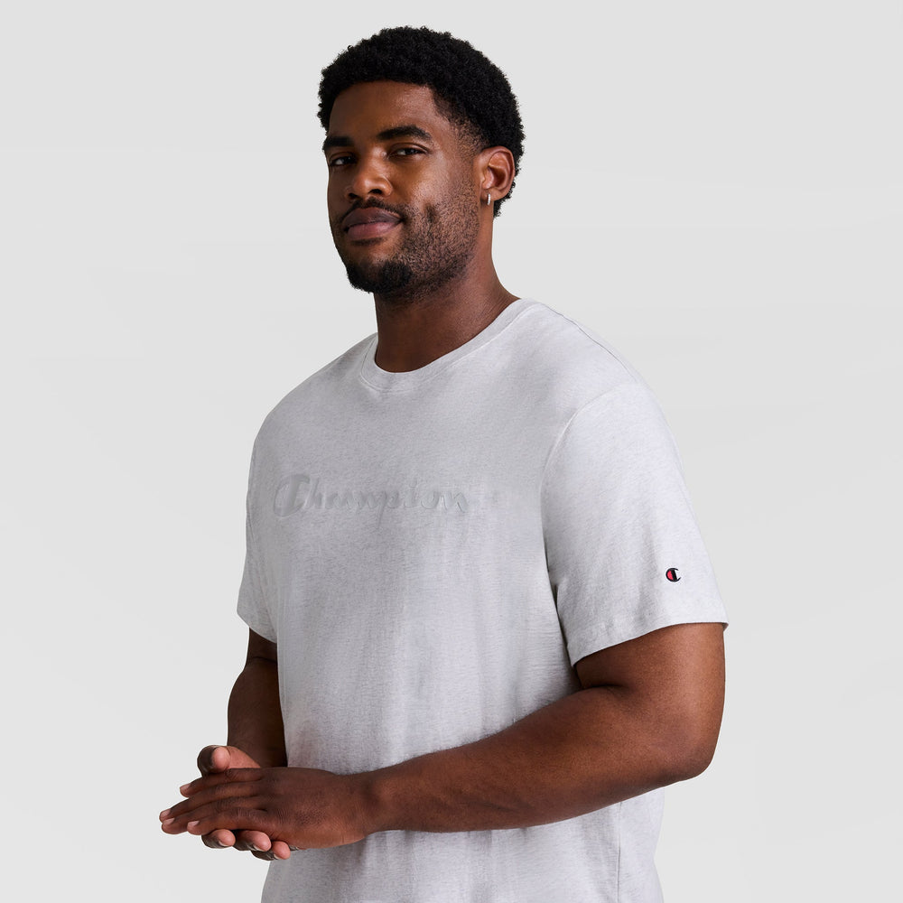 Champion Classic Graphic T-Shirt, Tonal Script Logo - Big & Tall - Platinum Silver Heather