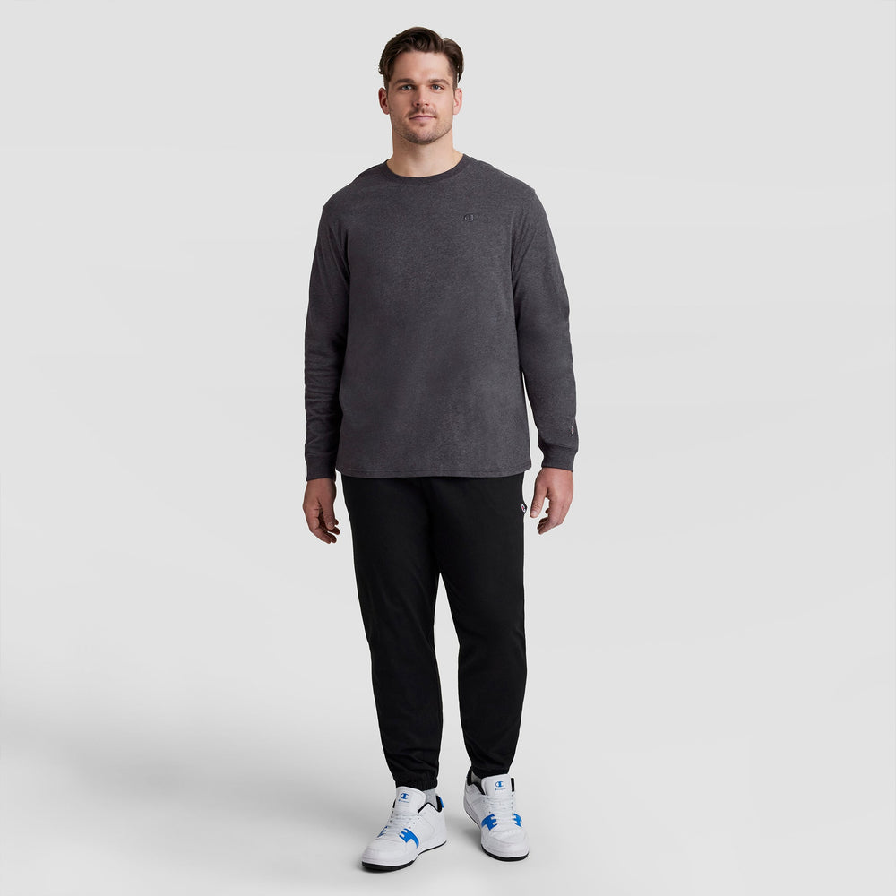 Champion Classic Long Sleeve T-Shirt, Embroidered C Logo - Big & Tall - Granite Heather