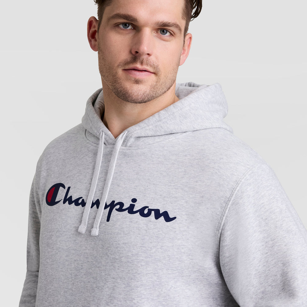 Champion Powerblend Hoodie, Full Script Logo - Big & Tall - Platinum Silver Heather