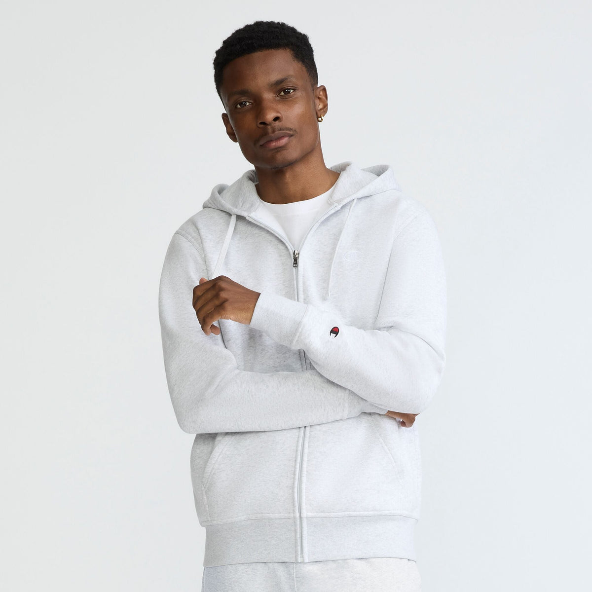 Champion Powerblend Full-Zip Hoodie - Platinum Silver Heather