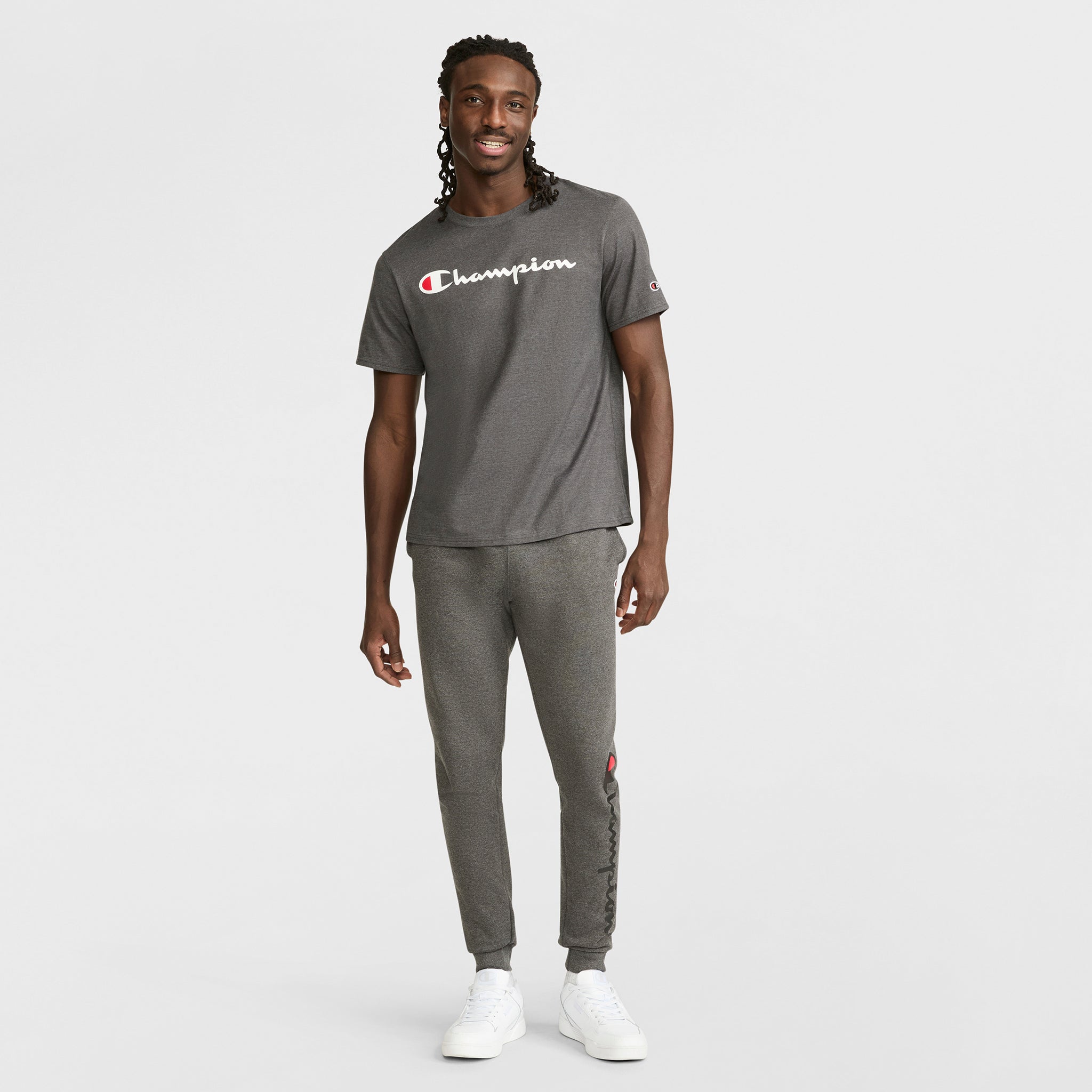 Champion Classic Graphic T-Shirt, Script Logo - Granite Heather