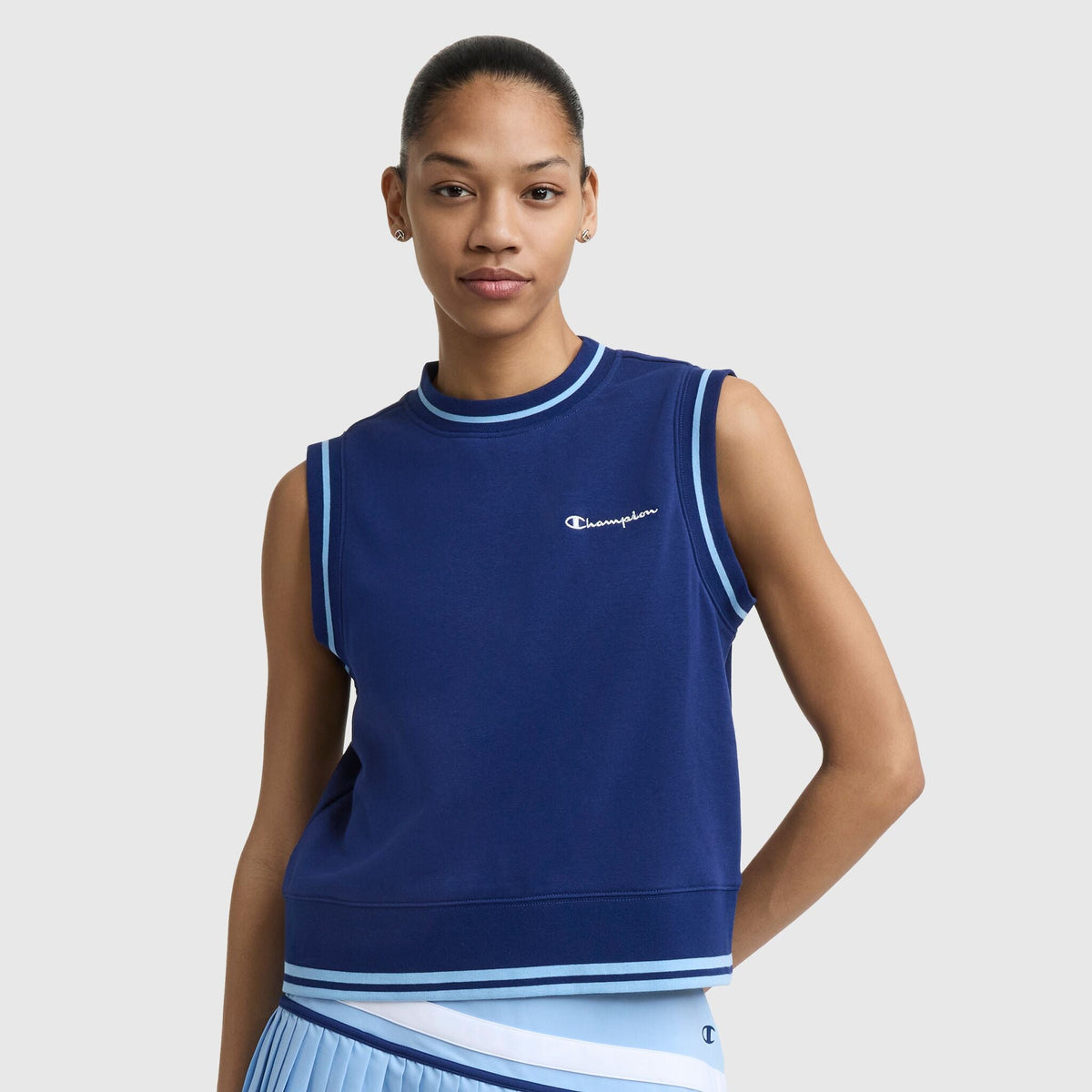 Champion Country Club Sleeveless Top, Embroidered Script Logo - Blue Depth