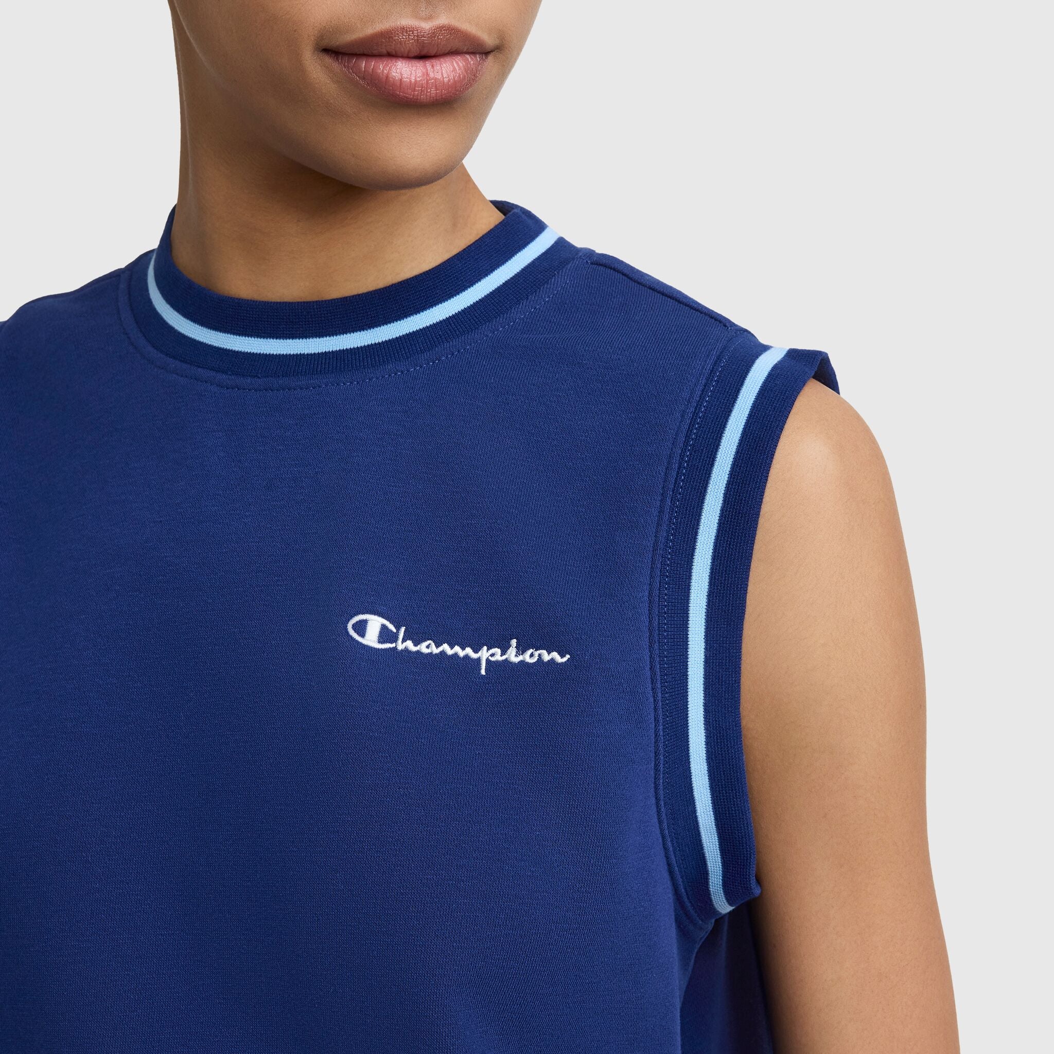 Champion Country Club Sleeveless Top, Embroidered Script Logo - Blue Depth