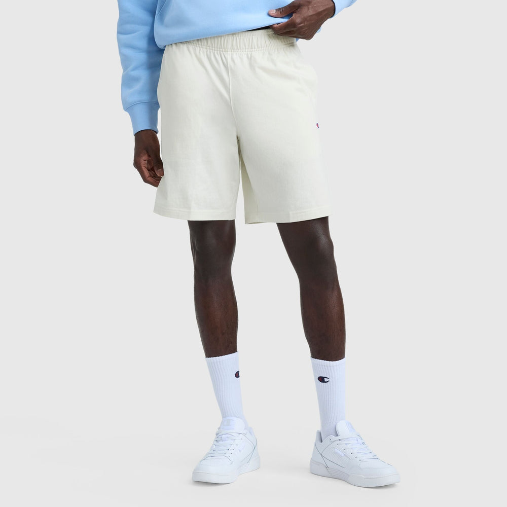 Champion 9" Lightweight Lounge Shorts, C Patch Logo - Unbleached Cotton