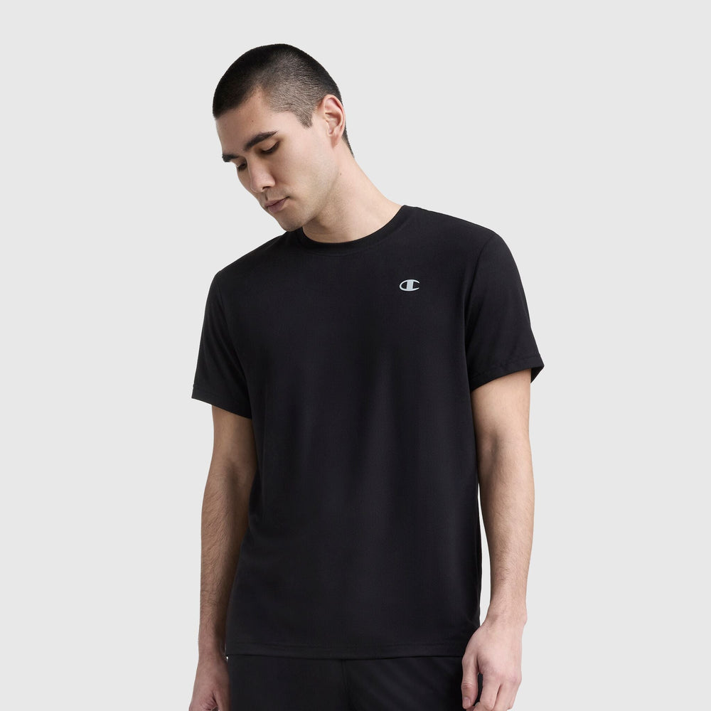 Champion Sport Crewneck T-Shirt, Script Logo - Black
