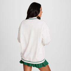Champion Country Club Cardigan, Embroidered Floral "C" Logo - Bright White