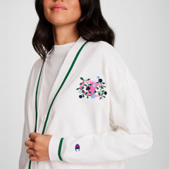 Champion Country Club Cardigan, Embroidered Floral "C" Logo - Bright White