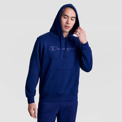 Champion Powerblend Hoodie, Tonal Script Logo - Blue Depth