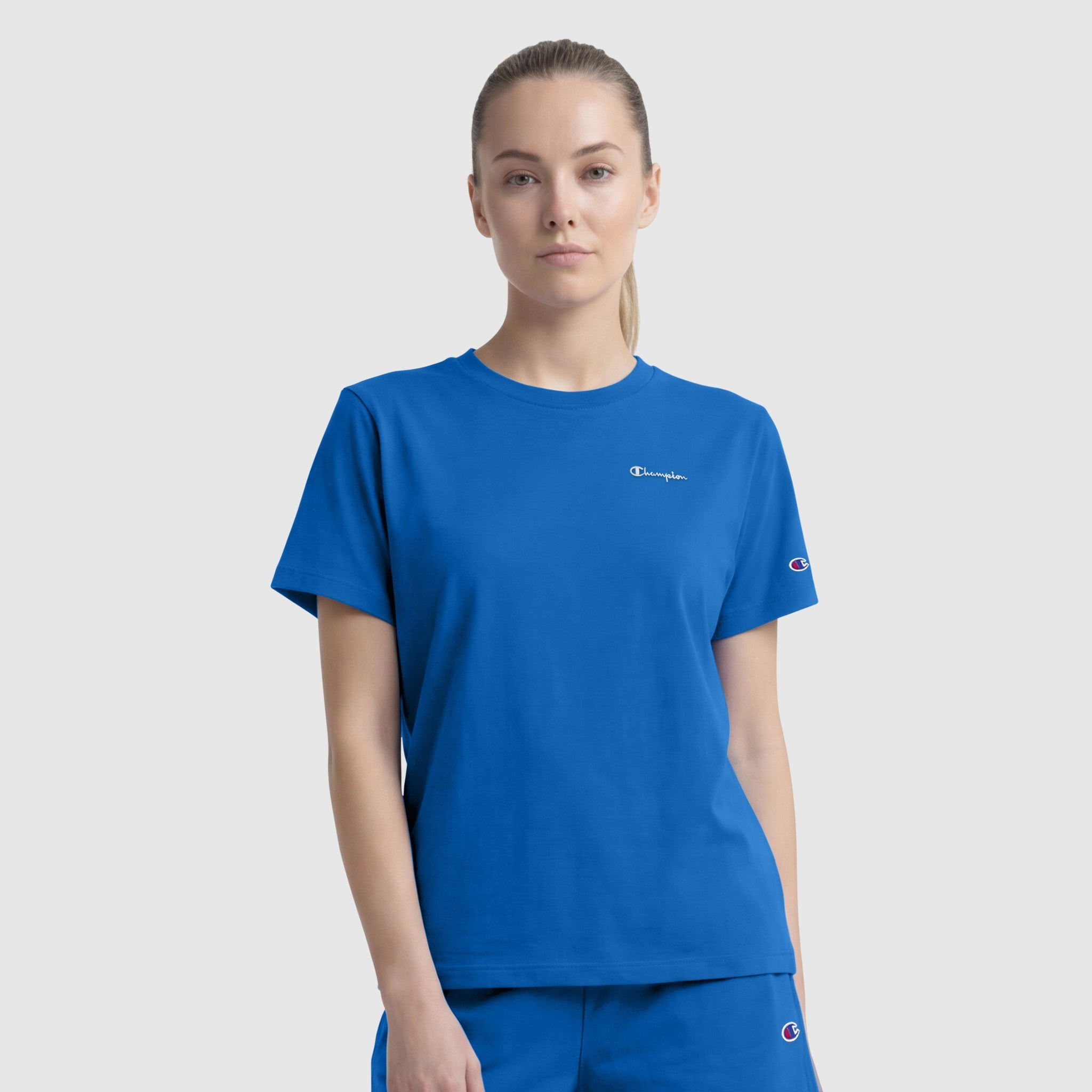Champion Classic T-Shirt, Tonal Left Chest Script - Nebulas Blue