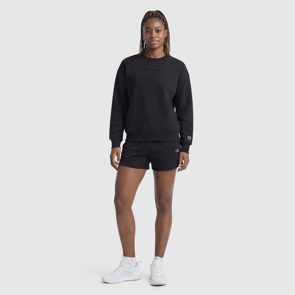 Champion Powerblend Crewneck Sweatshirt, Embroidered Script Logo - Black
