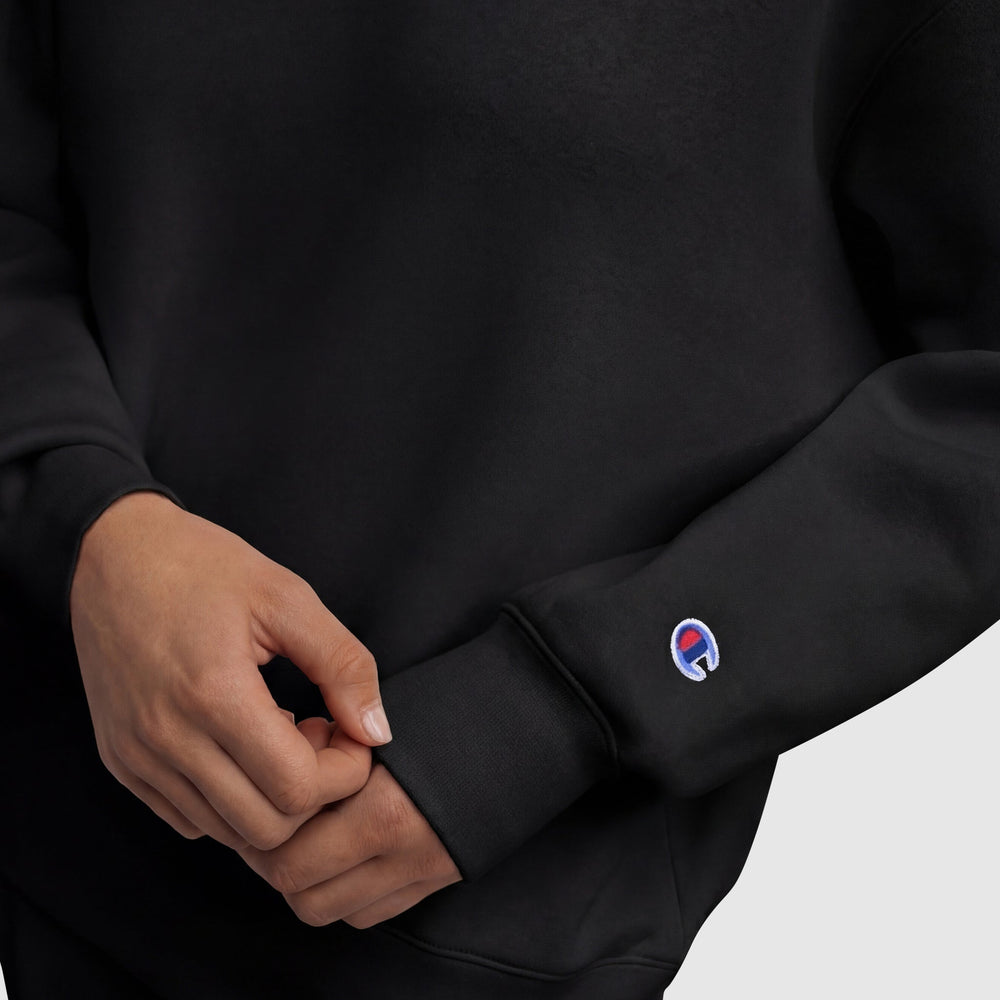 Champion Powerblend Crewneck Sweatshirt, Embroidered Script Logo - Black