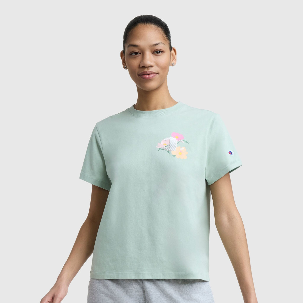 Champion Floral Mesh "C" Graphic T-Shirt - Dusty Green