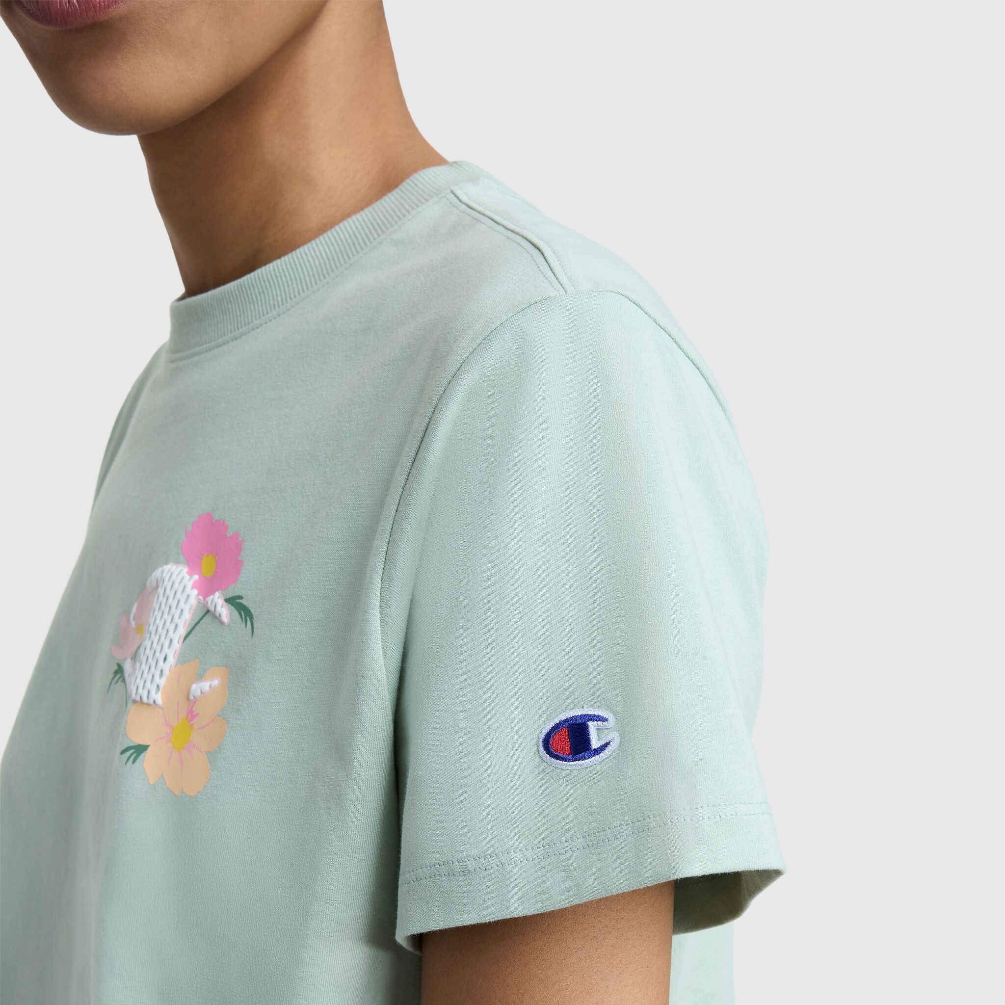 Champion Floral Mesh "C" Graphic T-Shirt - Dusty Green