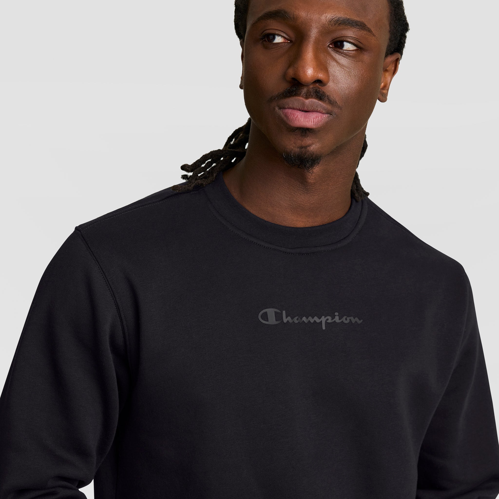 Champion Powerblend Crewneck Sweatshirt, Tonal Script Logo - Black
