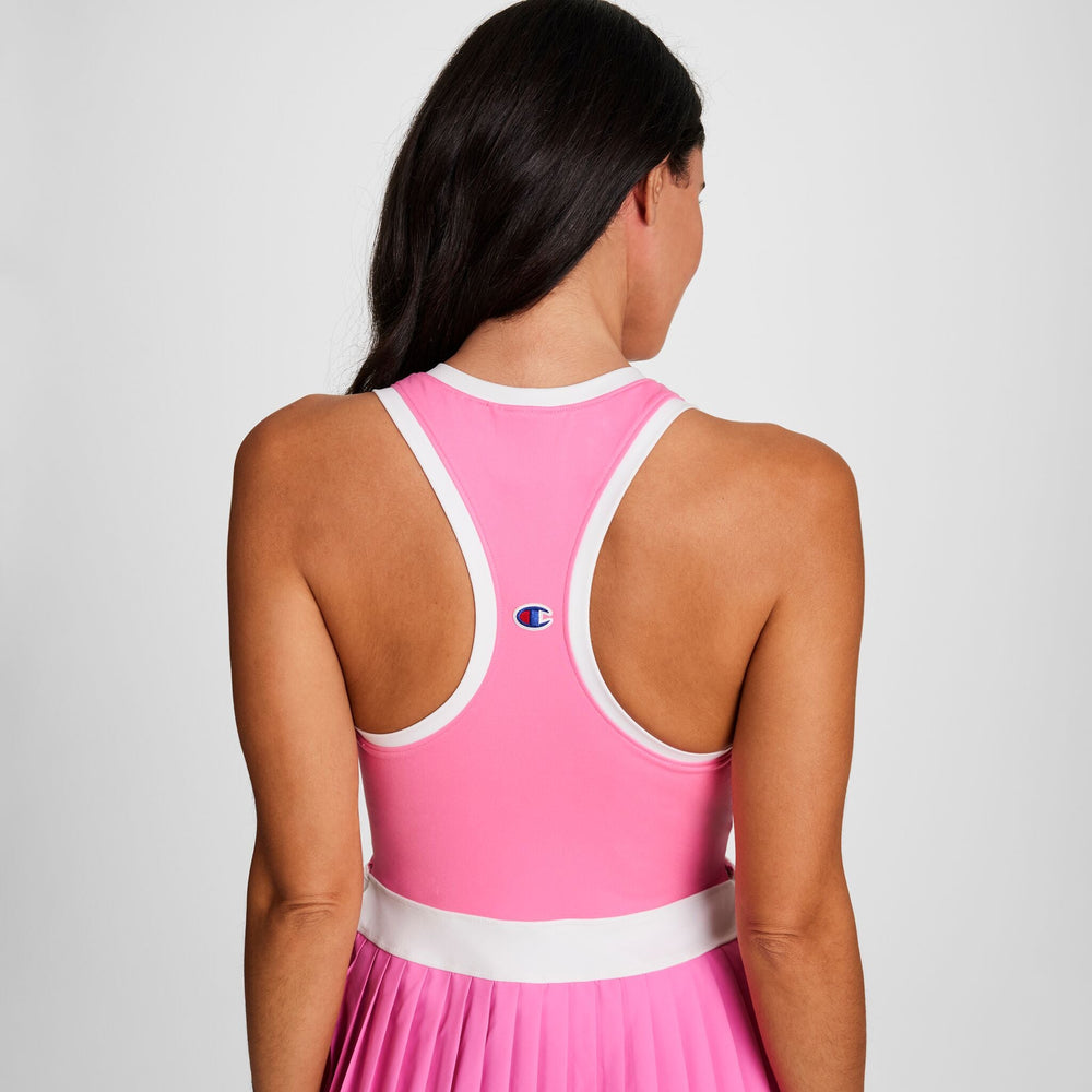 Champion Match Point Tennis Dress, Embroidered Script Logo - Pink Cosmos