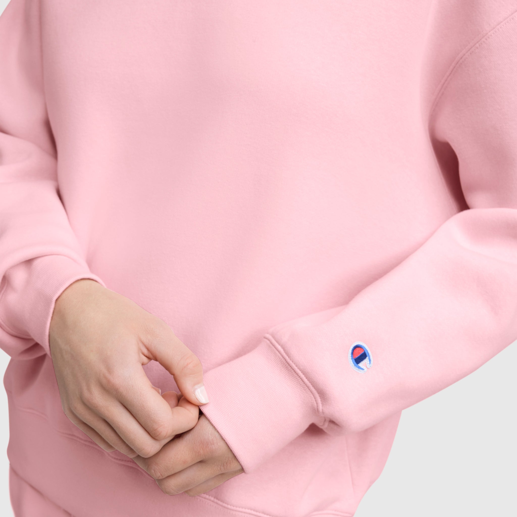 Champion Powerblend Crewneck Sweatshirt, Embroidered Script Logo - Rose Shadow
