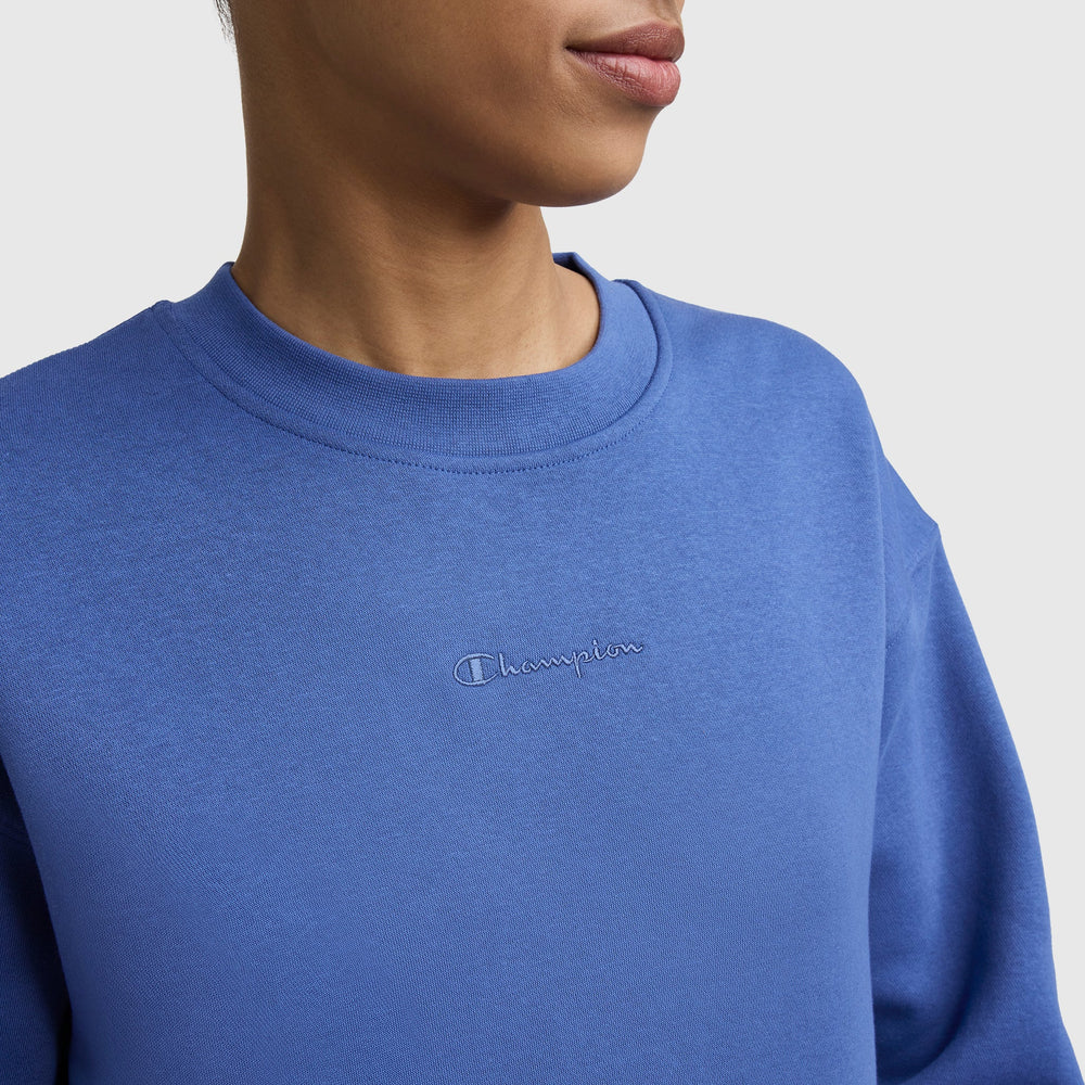 Champion Powerblend Crewneck Sweatshirt, Embroidered Script Logo - Coastal Fjord